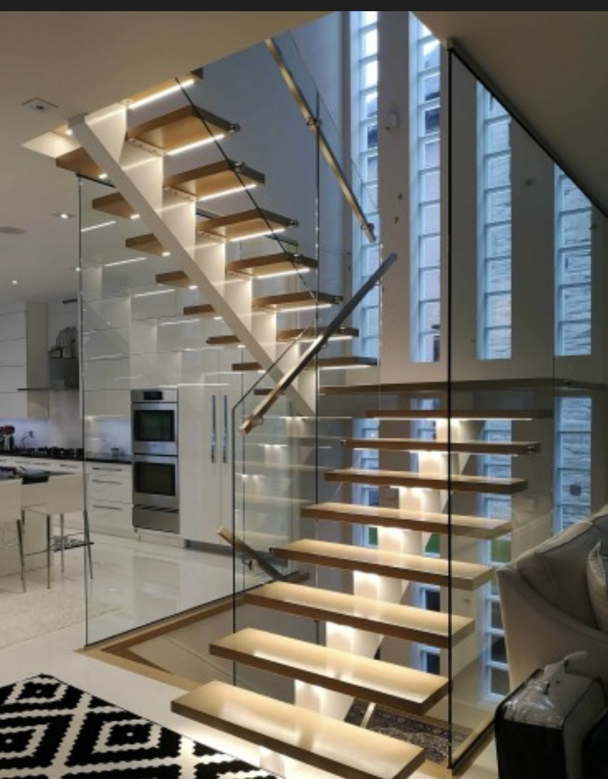 Illuminated open riser stairs