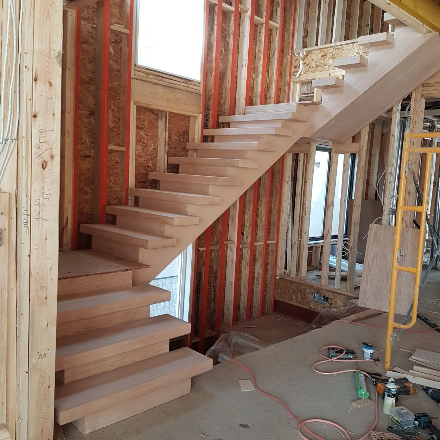 Solid wood open riser stairs